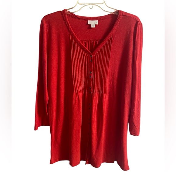 J Jill Tunic Top Cherry Red Button Front Linen Blend Medium - Picture 1 of 7